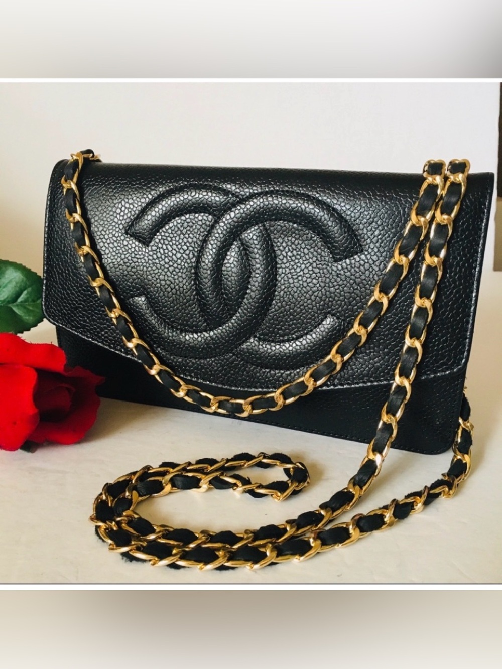 🎁Auth. CHANEL TIMELESS CAVIAR CROSSBODY LARGE WALLET